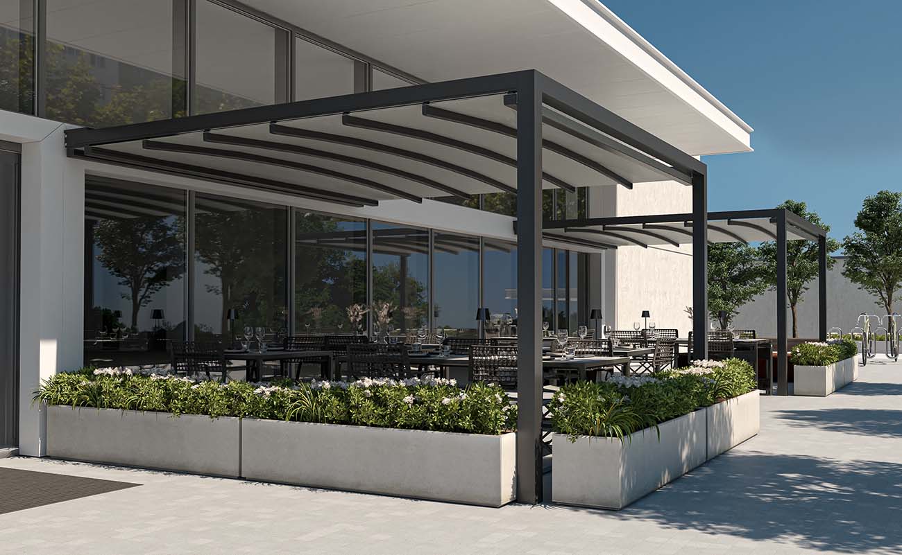 pérgola con lona tensada keplan