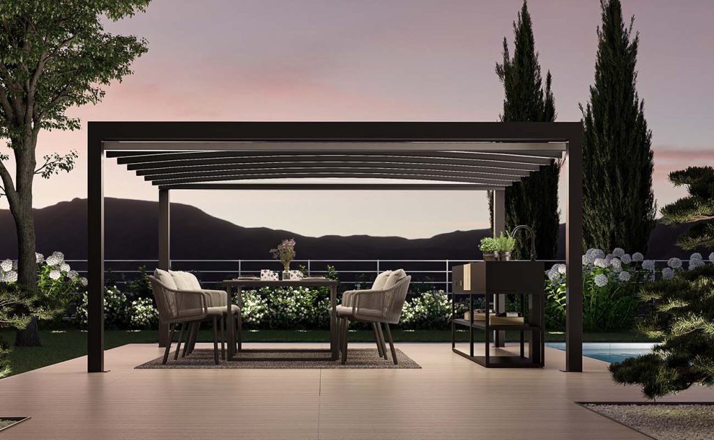 pérgola con lona tensada keplan